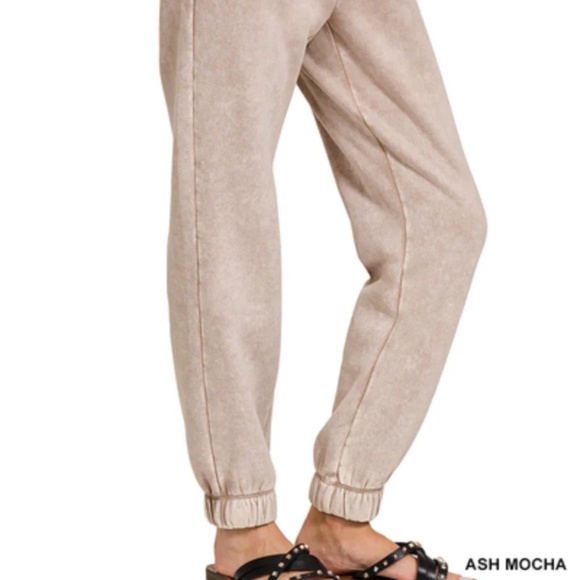 New Zenana Acid Wash Fleece Drawstring Sweatpants Ash Pockets Joggers New - Picture 7 of 7